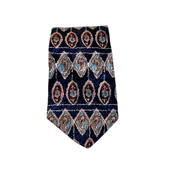 Vintage 90s Aldofo Couture Retro Art Deco Silk Navy Blue 55" x 4" Necktie Tie - Picture 5 of 10